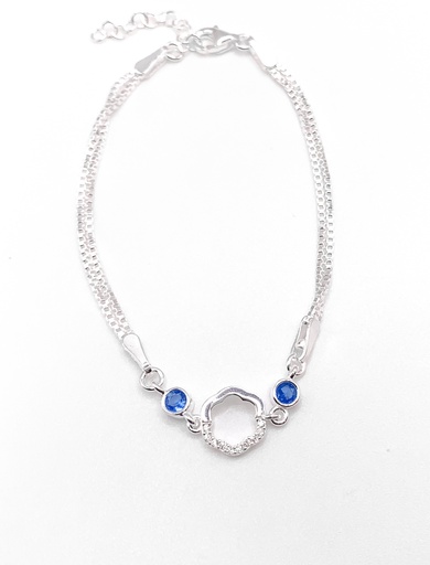 [B0135] Pulseras plata flor hueca con circón azul