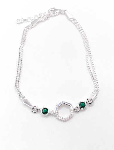 [B0136] Pulseras plata flor hueca con circón verde