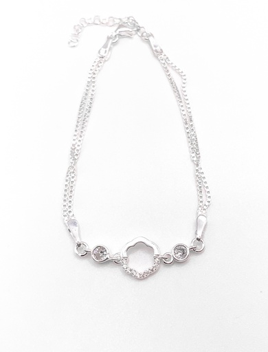 [B0137] Pulseras plata flor hueca con circón blanco