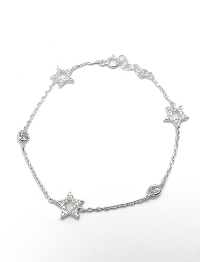 [B0140] Pulseras plata estrellas huecas con piedras blancas