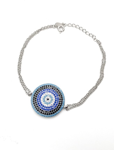 [B0150] Pulseras plata circular grande ojo turco micropave