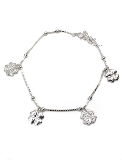 [B0155] Pulseras plata trébol colgantes de 4 hojas