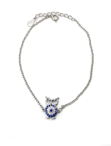 [B0157] Pulseras plata buho enjoye azul y blanco rodinada