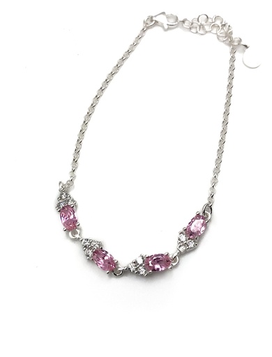 [B0161] Pulseras plata piedras rosadas con enjoye triangular