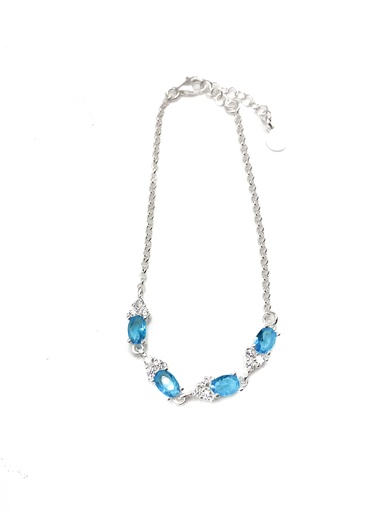 [B0162] Pulseras plata piedras celeste con enjoye triangular