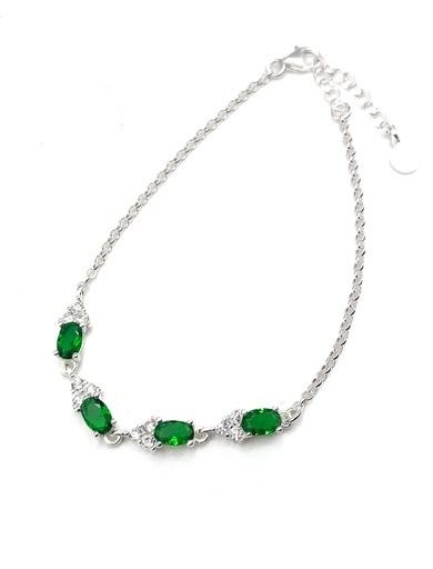 [B0164] Pulseras plata piedras verde con enjoye triangular