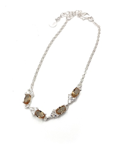 [B0166] Pulseras plata piedras café con enjoye triangular