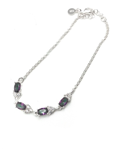 [B0167] Pulseras plata piedras tornasol con enjoye triangular