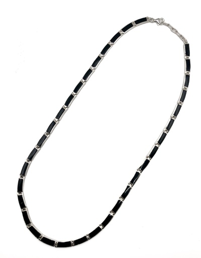 [N0009] Collares plata semi rígido rectangular con esmaltado completo negro