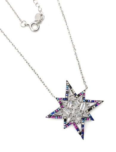 [N0023] Collares plata estrella de piedras multicolor rellena de piedras baguettes