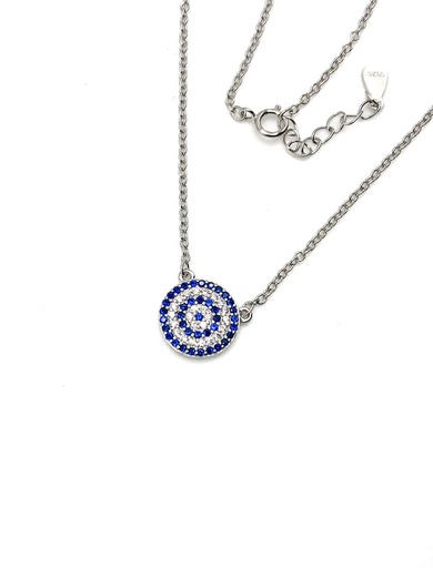 [N0044] Collares plata circulo pequeño micro pave azul y blanco