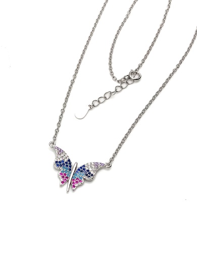 [N0047] Collares plata mariposa piedras multicolor
