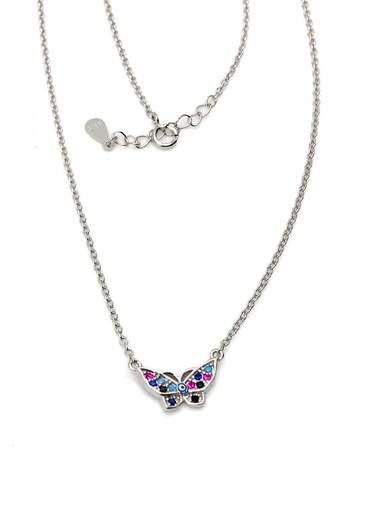 [N0056] Collares plata mariposa pequeña piedras multicolor