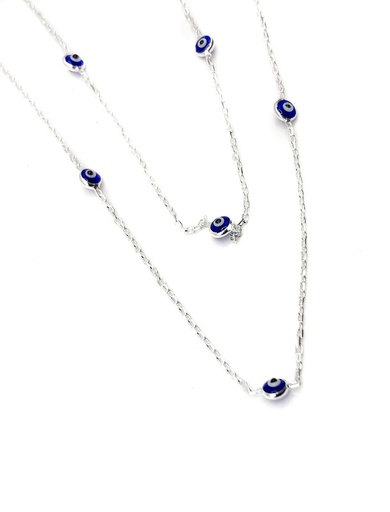 [N0062] Collares plata doble ojos turcos azules