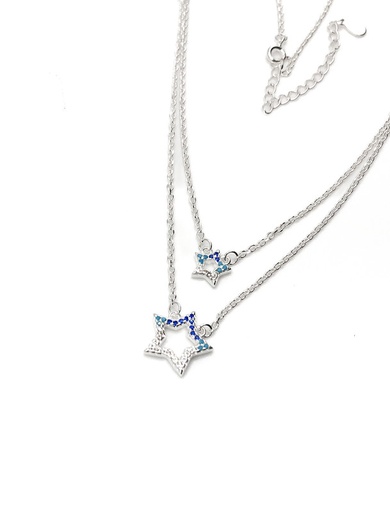 [N0066] Collares plata estrellas enjoye celeste