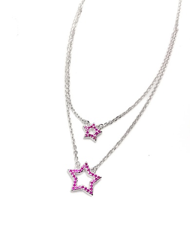 [N0067] Collares plata estrellas enjoye fucsias