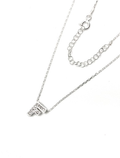 [N0071] Collares plata inicial F pequeña con enjoye blanco